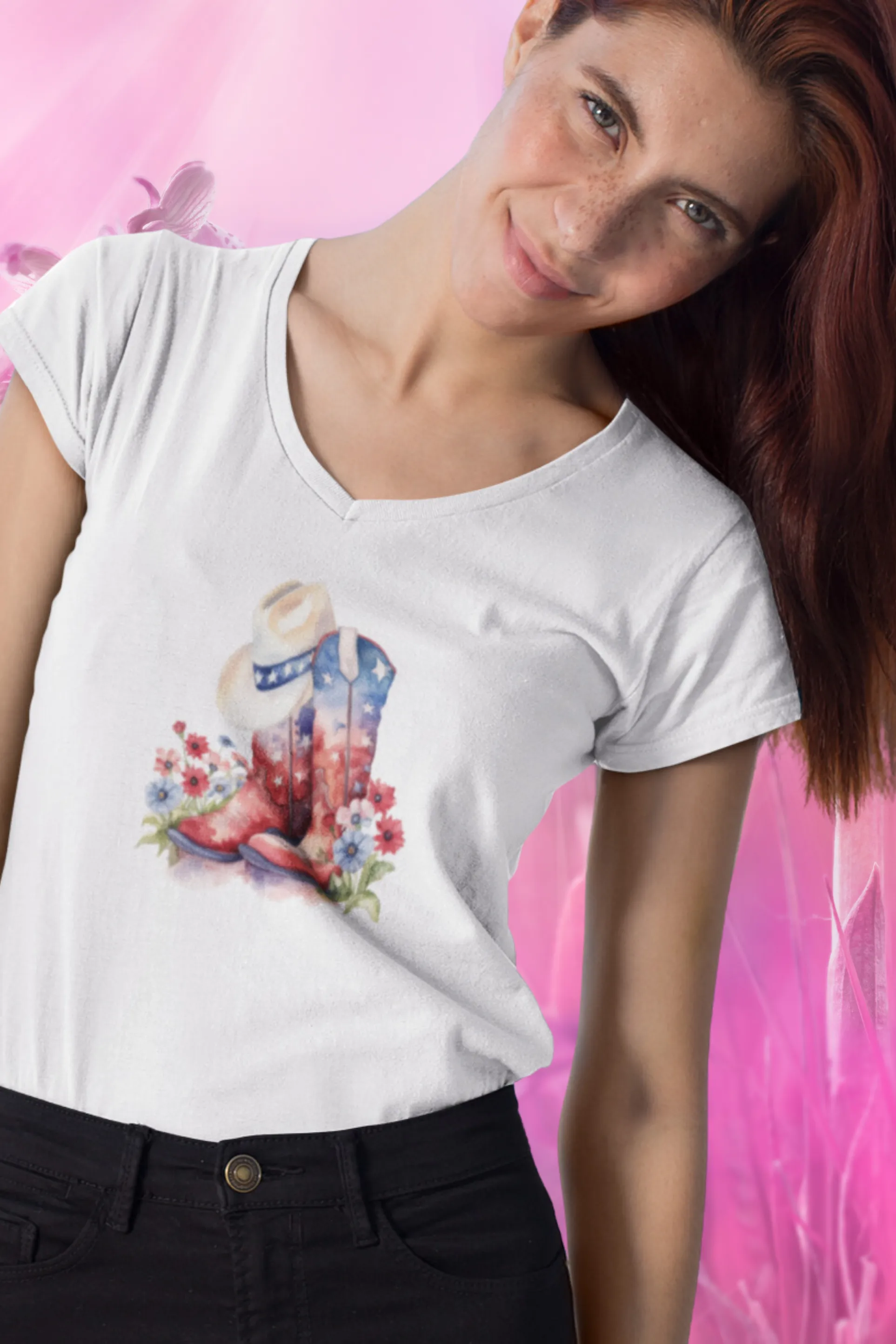 American Cowboy Printed Scoop Neck T-shirt for women