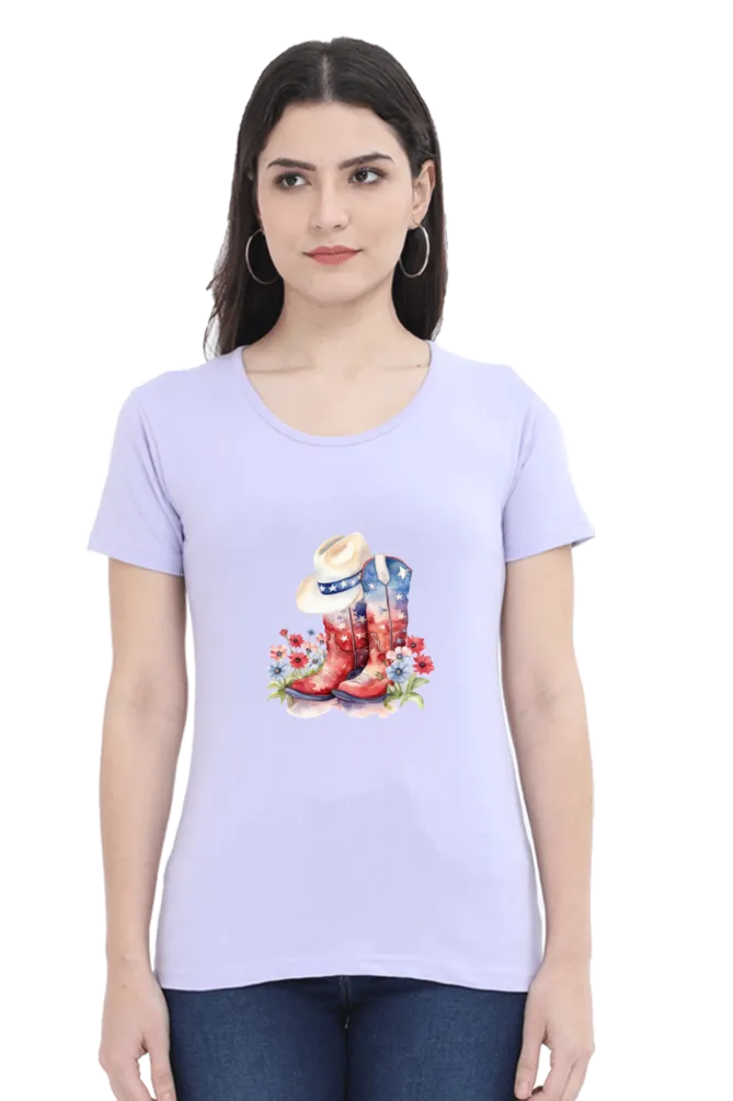 American Cowboy Printed Scoop Neck T-shirt for women