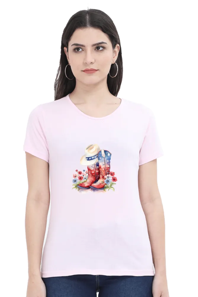 American Cowboy Printed Scoop Neck T-shirt for women