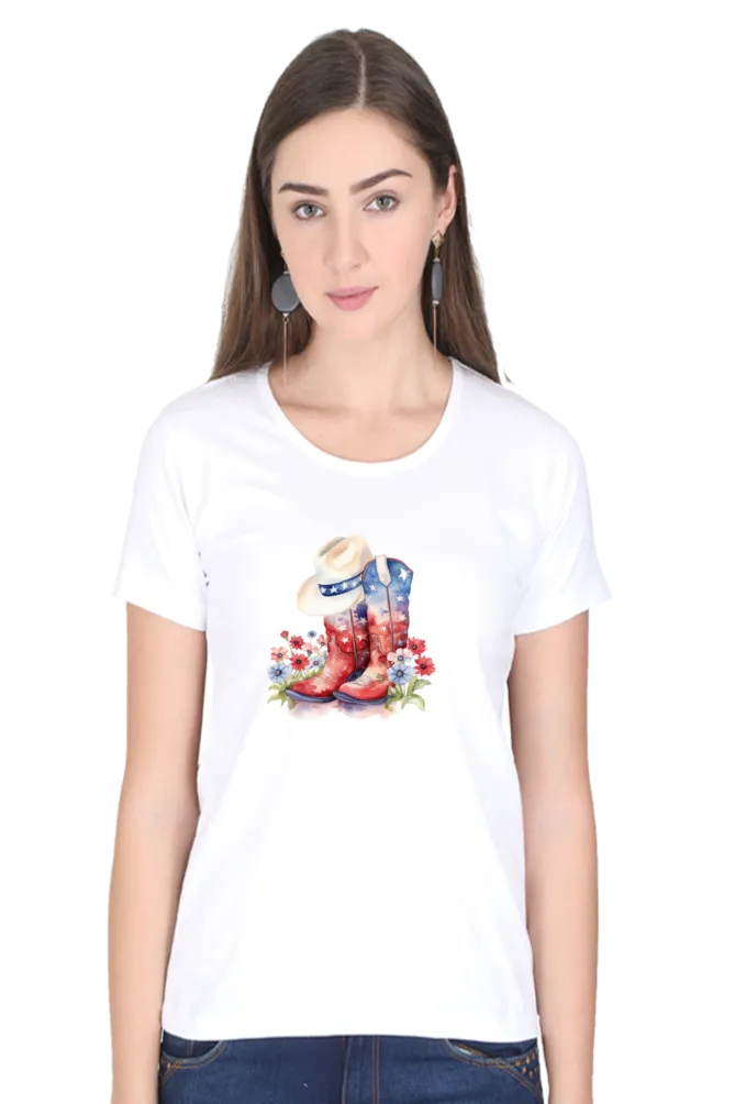 American Cowboy Printed Scoop Neck T-shirt for women