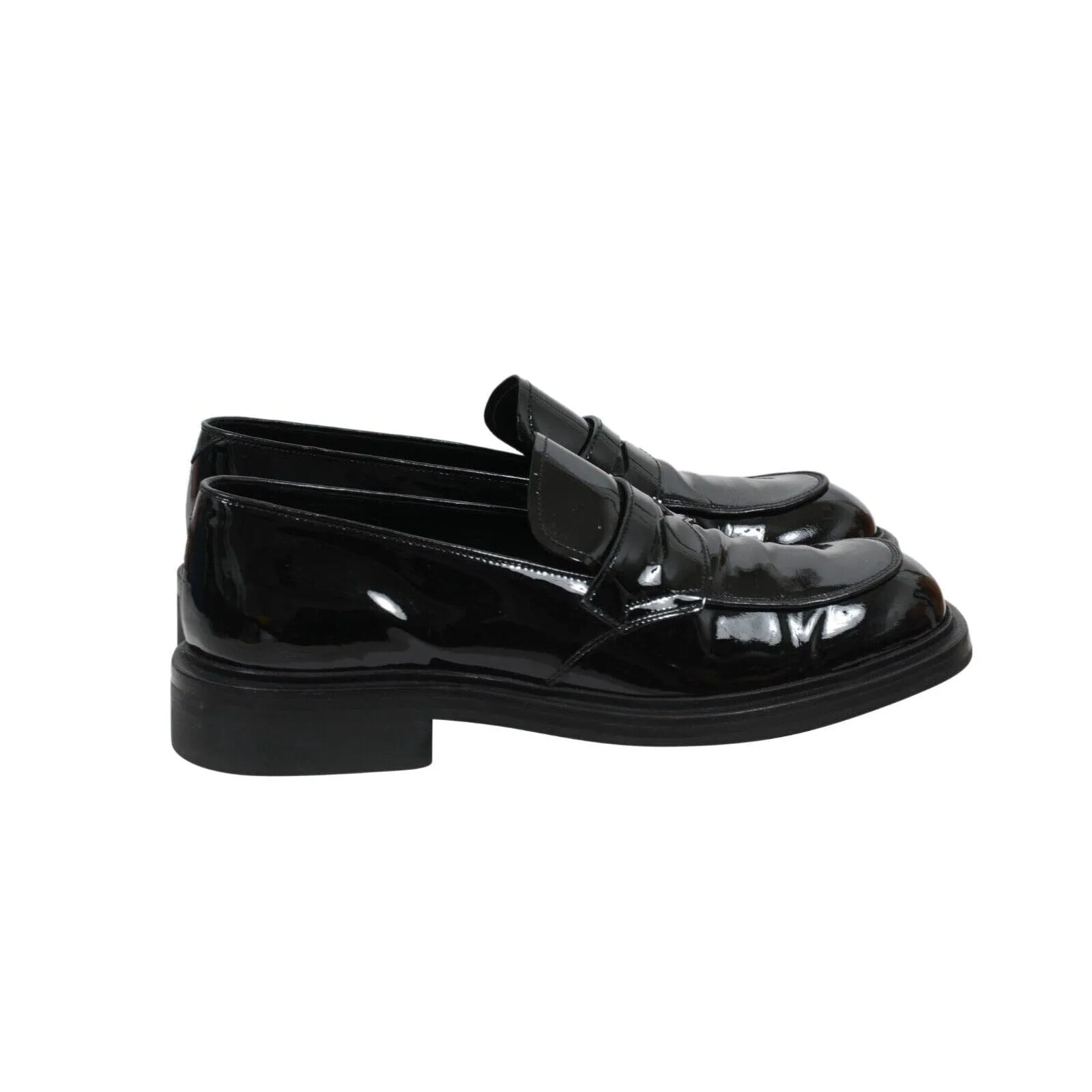 Black Patent Leather Square Toe Penny Loafers