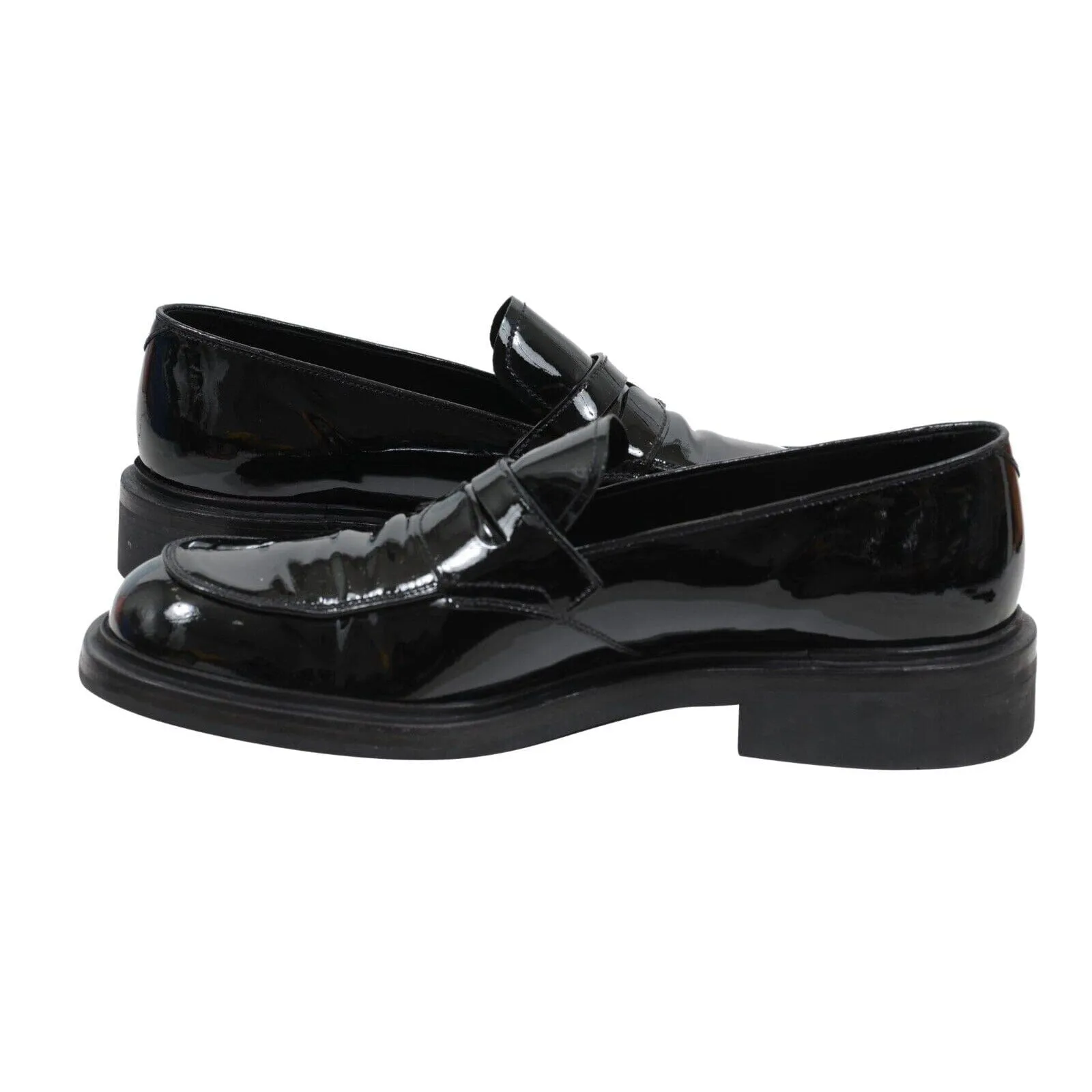 Black Patent Leather Square Toe Penny Loafers