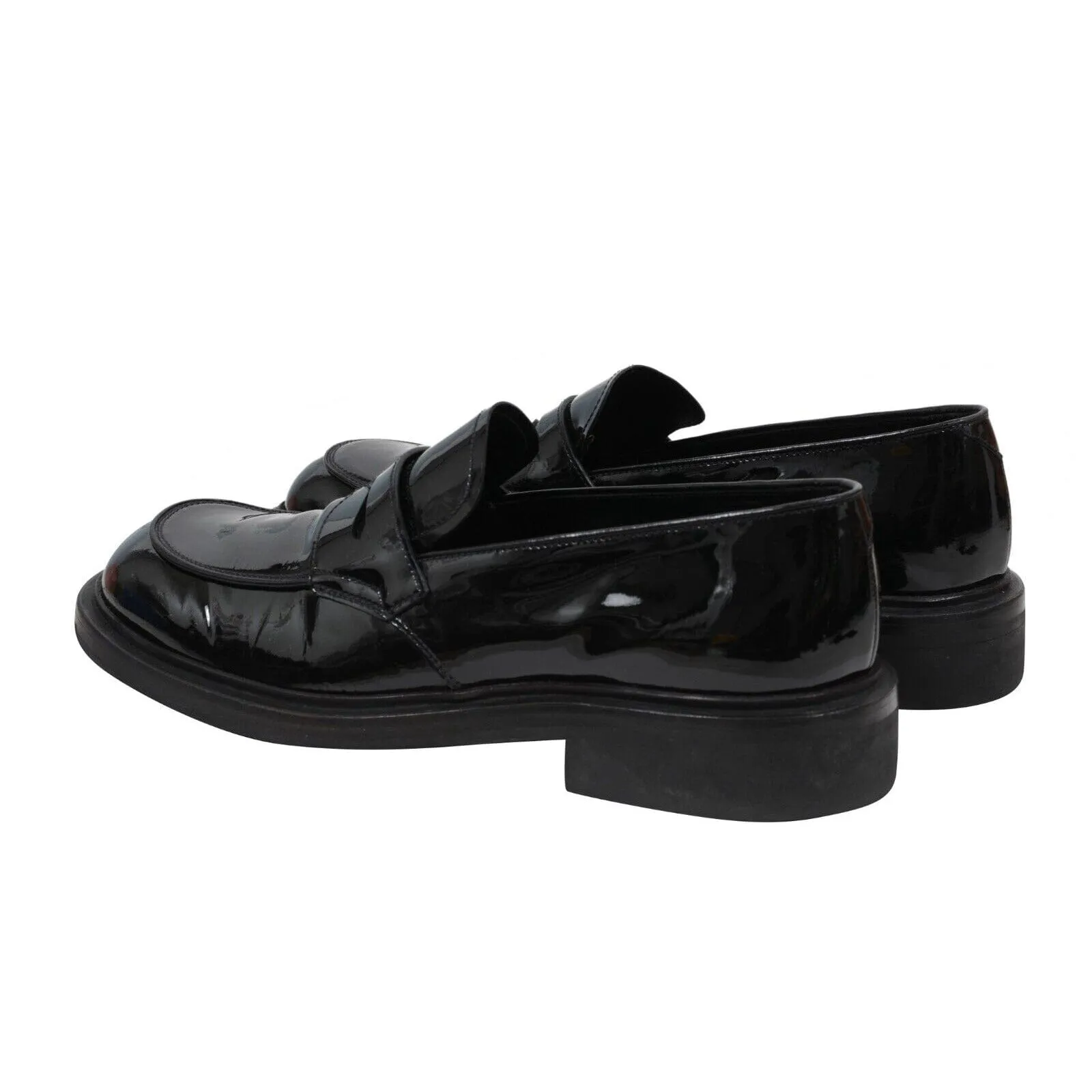 Black Patent Leather Square Toe Penny Loafers