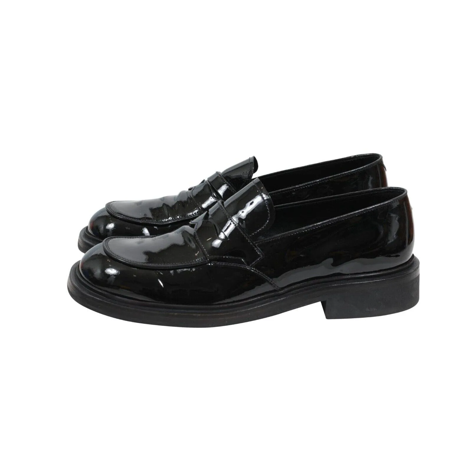 Black Patent Leather Square Toe Penny Loafers