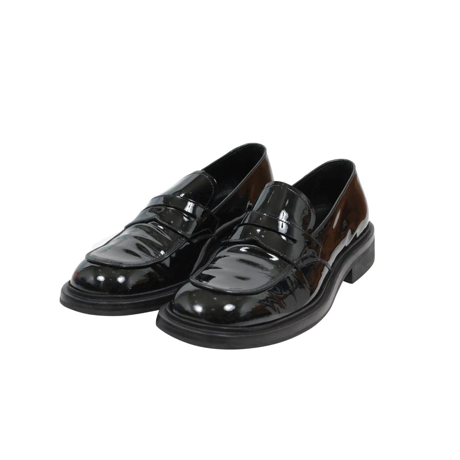 Black Patent Leather Square Toe Penny Loafers