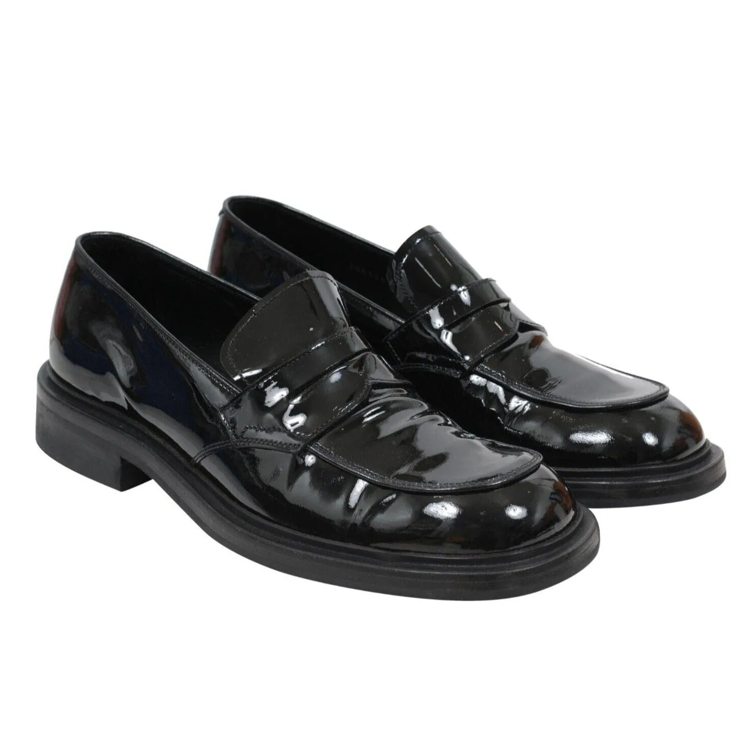 Black Patent Leather Square Toe Penny Loafers