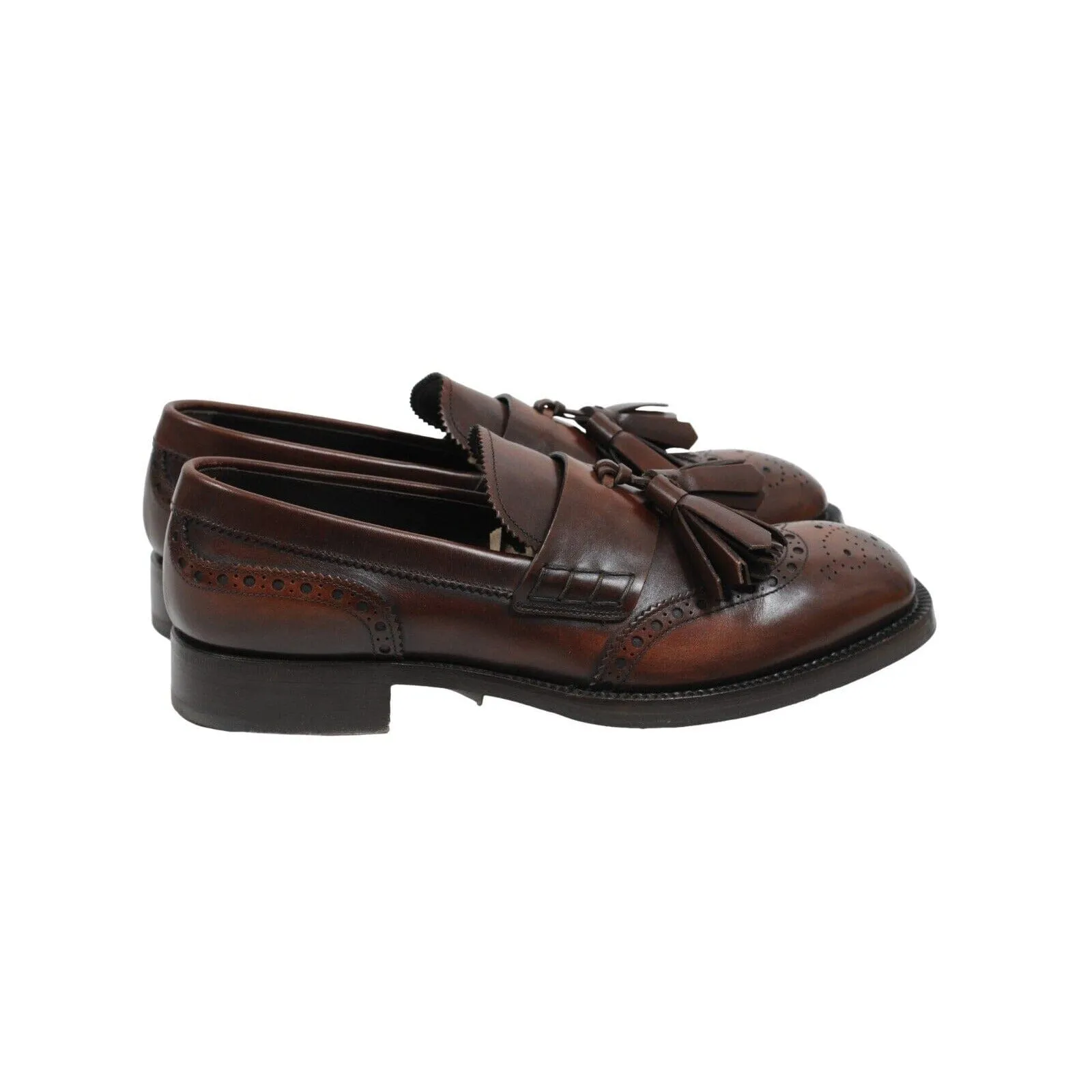 Brown Leather Wingtip Medallion Cordovan Tassel Loafers