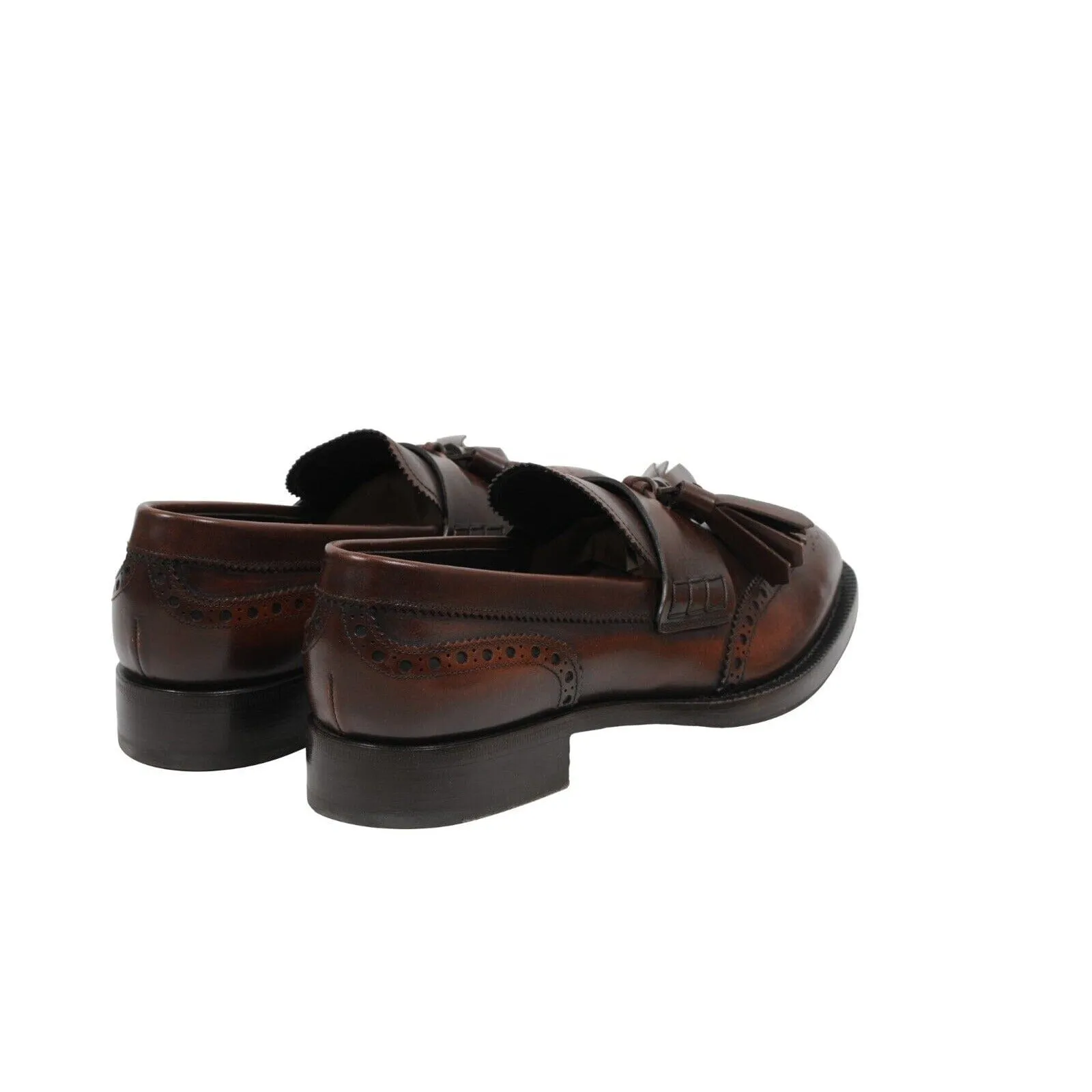 Brown Leather Wingtip Medallion Cordovan Tassel Loafers