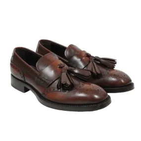 Brown Leather Wingtip Medallion Cordovan Tassel Loafers