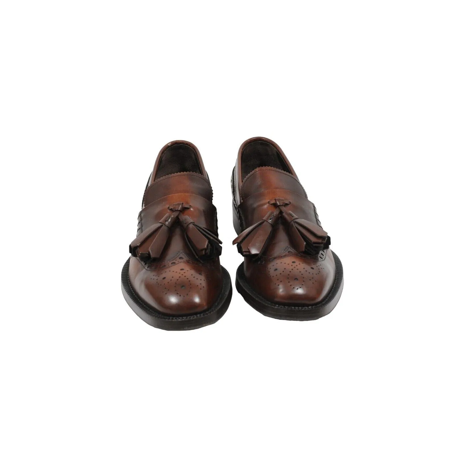 Brown Leather Wingtip Medallion Cordovan Tassel Loafers