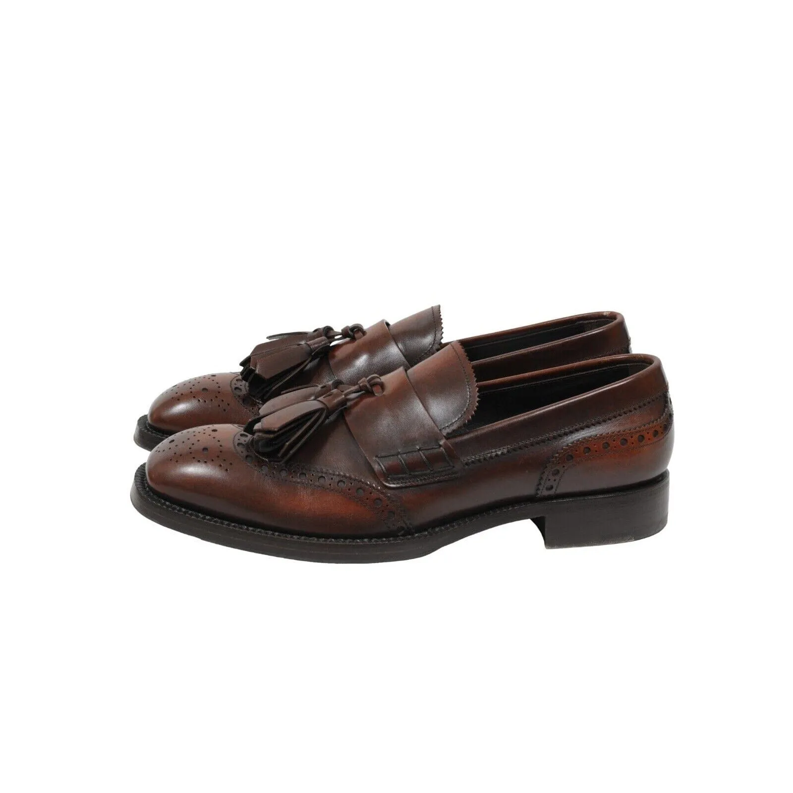 Brown Leather Wingtip Medallion Cordovan Tassel Loafers