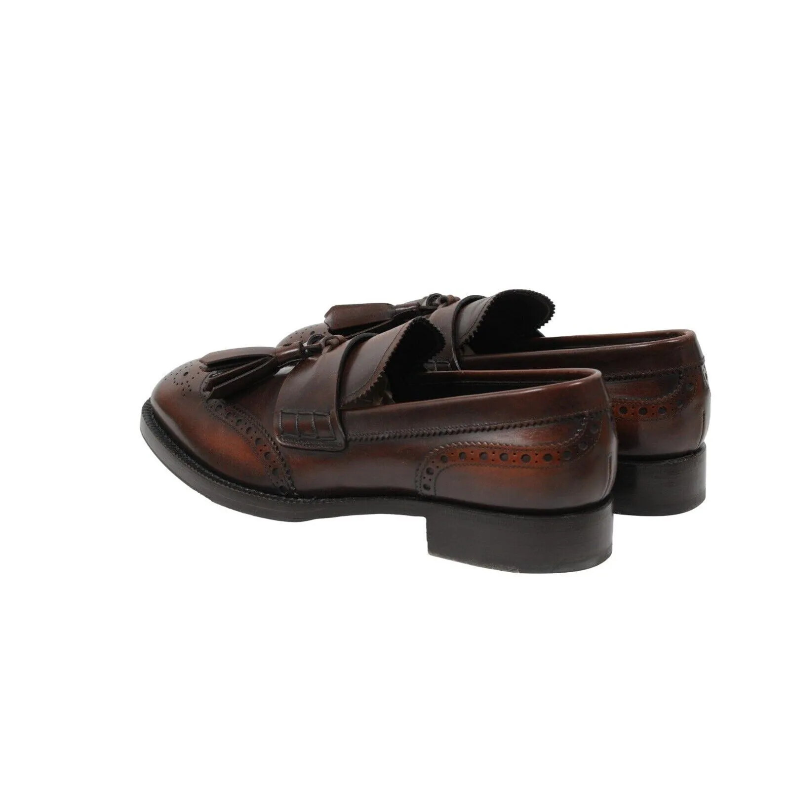 Brown Leather Wingtip Medallion Cordovan Tassel Loafers