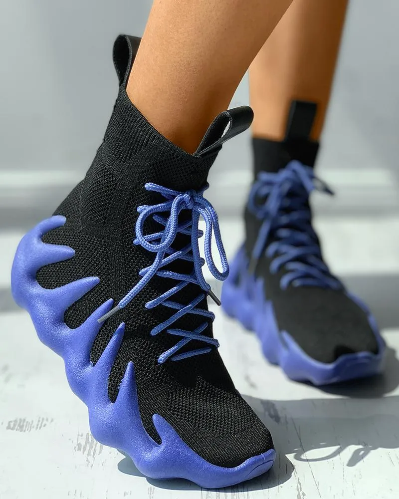 Knit Breathable Lace up Colorblock Sneaker