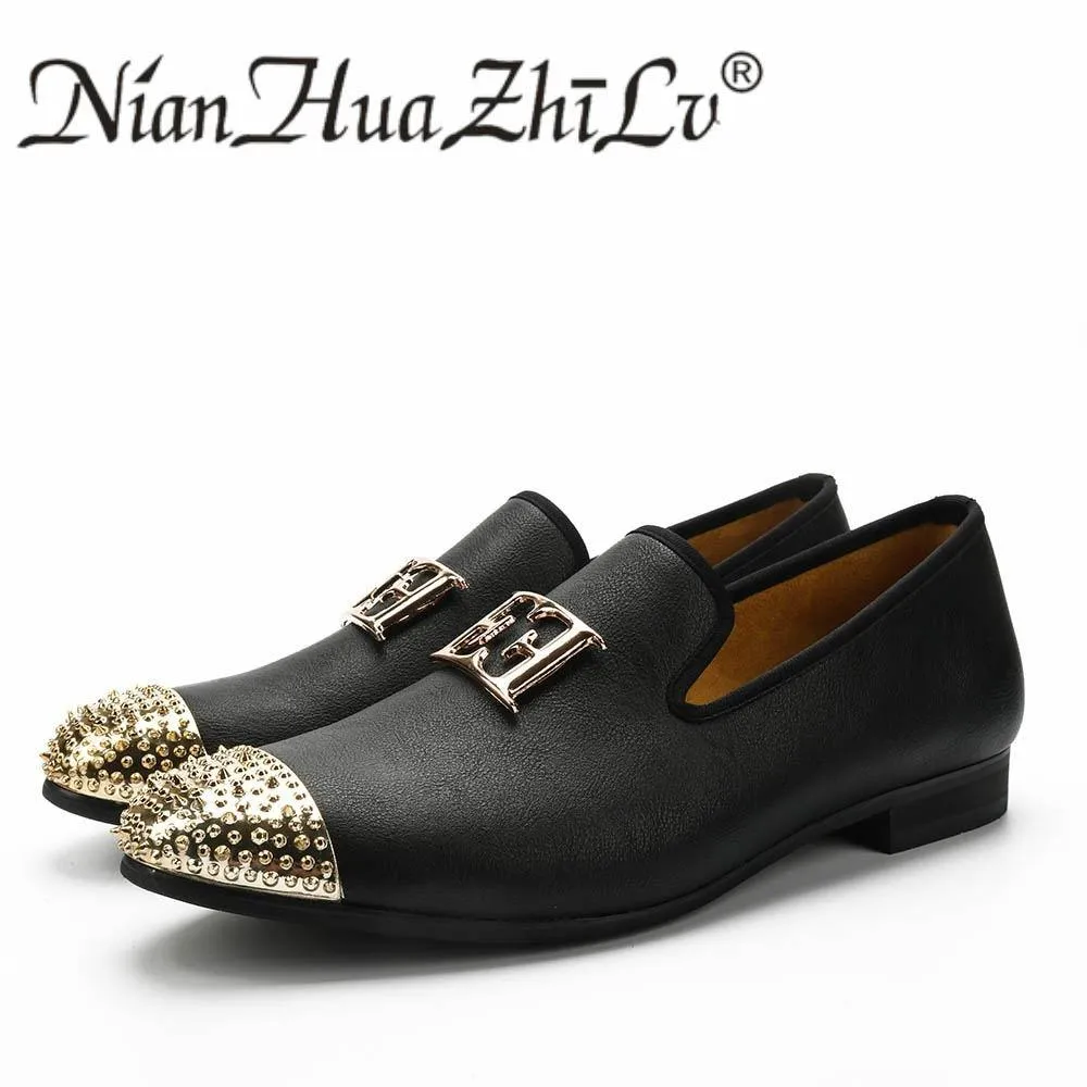 Luxury Handcrafted Gold Metal Toe Loafers