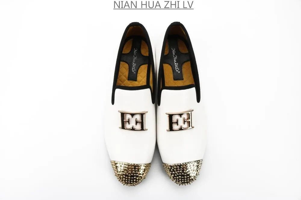 Luxury Handcrafted Gold Metal Toe Loafers