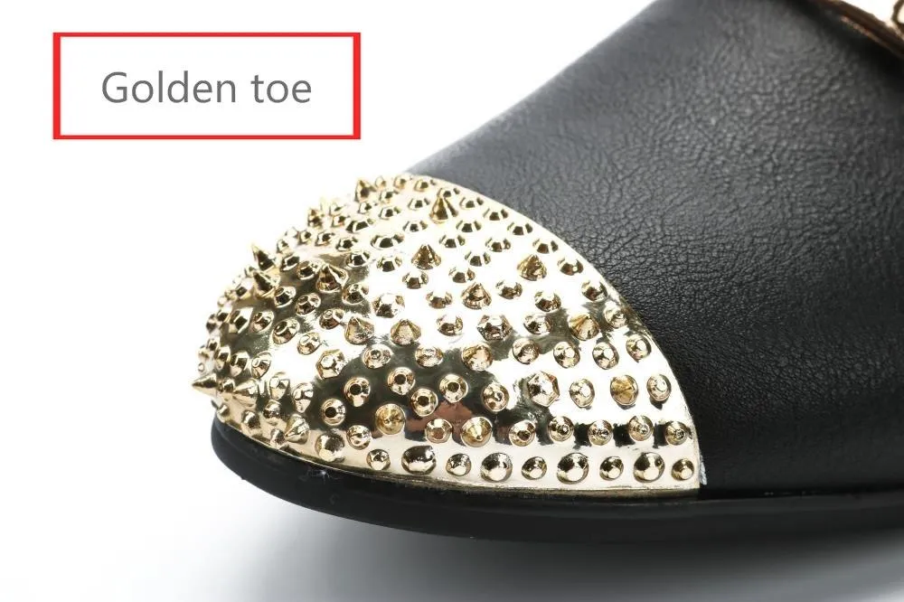 Luxury Handcrafted Gold Metal Toe Loafers