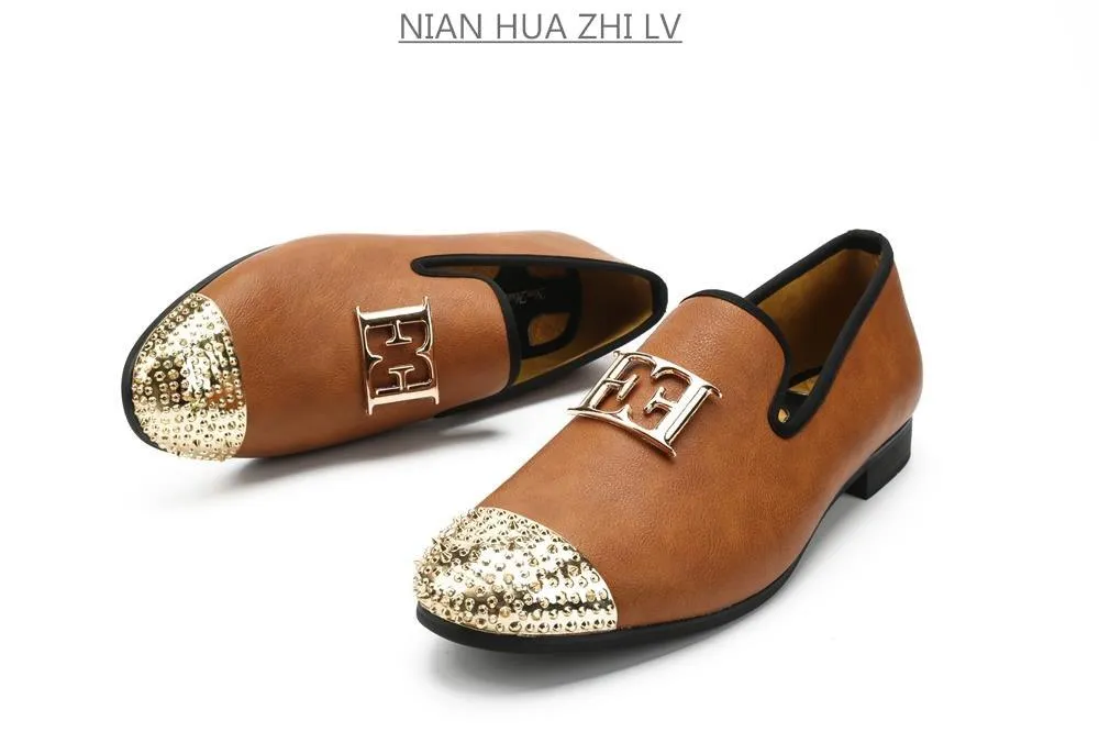 Luxury Handcrafted Gold Metal Toe Loafers