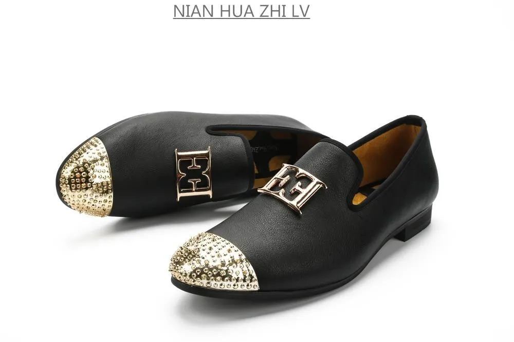 Luxury Handcrafted Gold Metal Toe Loafers