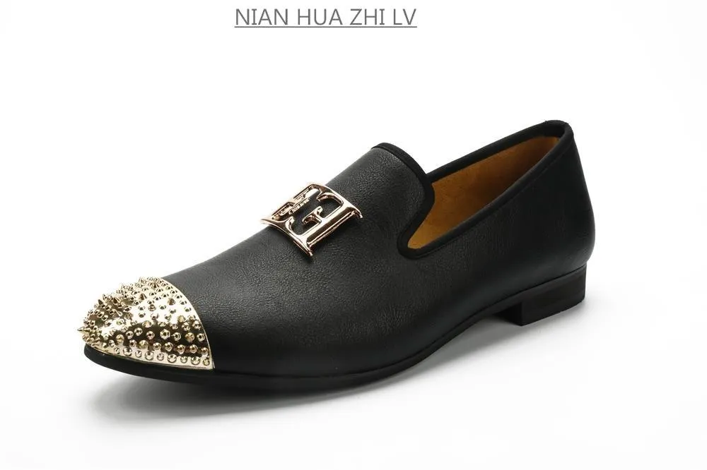 Luxury Handcrafted Gold Metal Toe Loafers