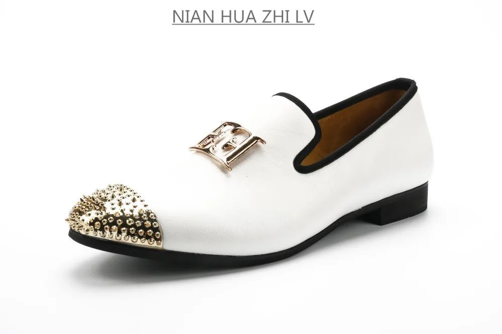 Luxury Handcrafted Gold Metal Toe Loafers