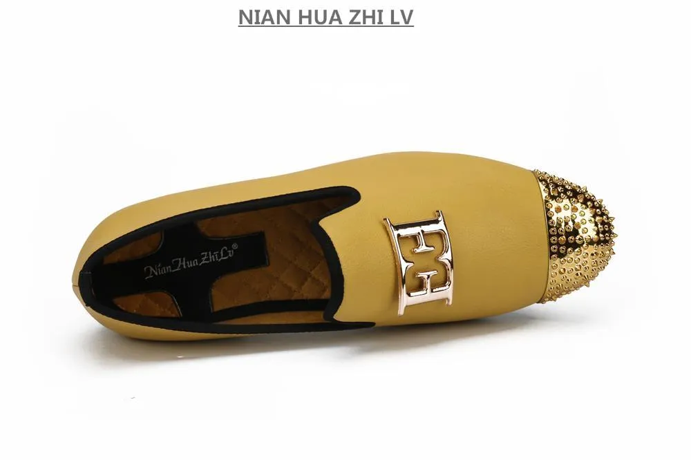 Luxury Handcrafted Gold Metal Toe Loafers