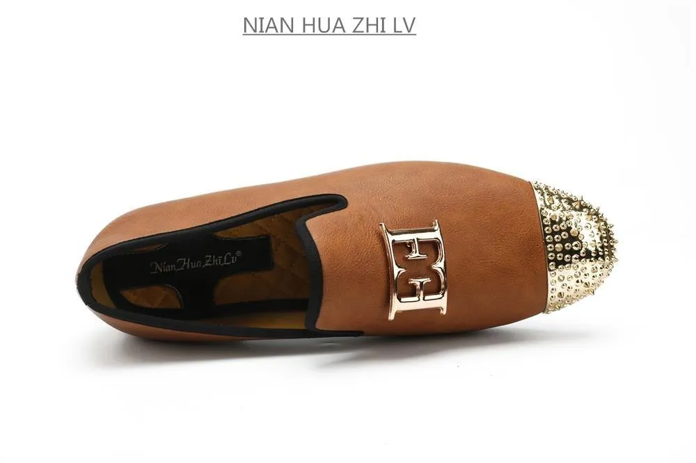 Luxury Handcrafted Gold Metal Toe Loafers