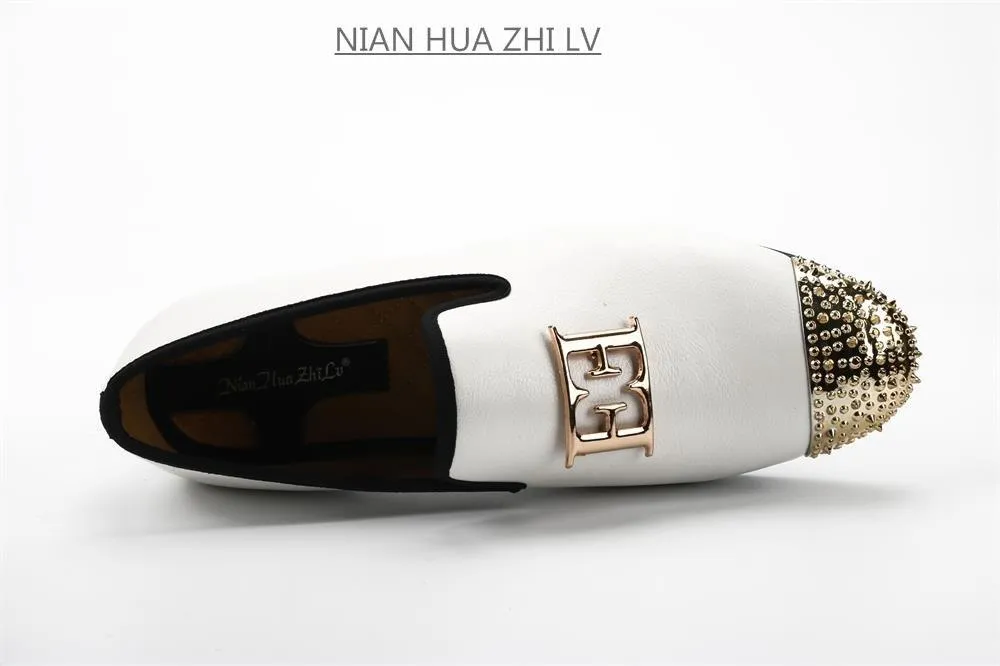 Luxury Handcrafted Gold Metal Toe Loafers