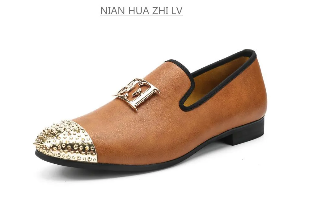 Luxury Handcrafted Gold Metal Toe Loafers