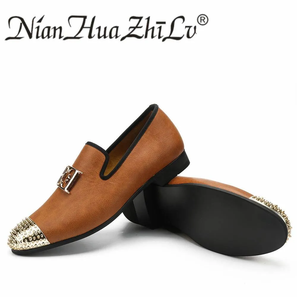 Luxury Handcrafted Gold Metal Toe Loafers