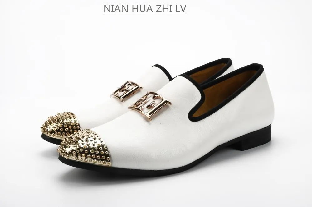 Luxury Handcrafted Gold Metal Toe Loafers