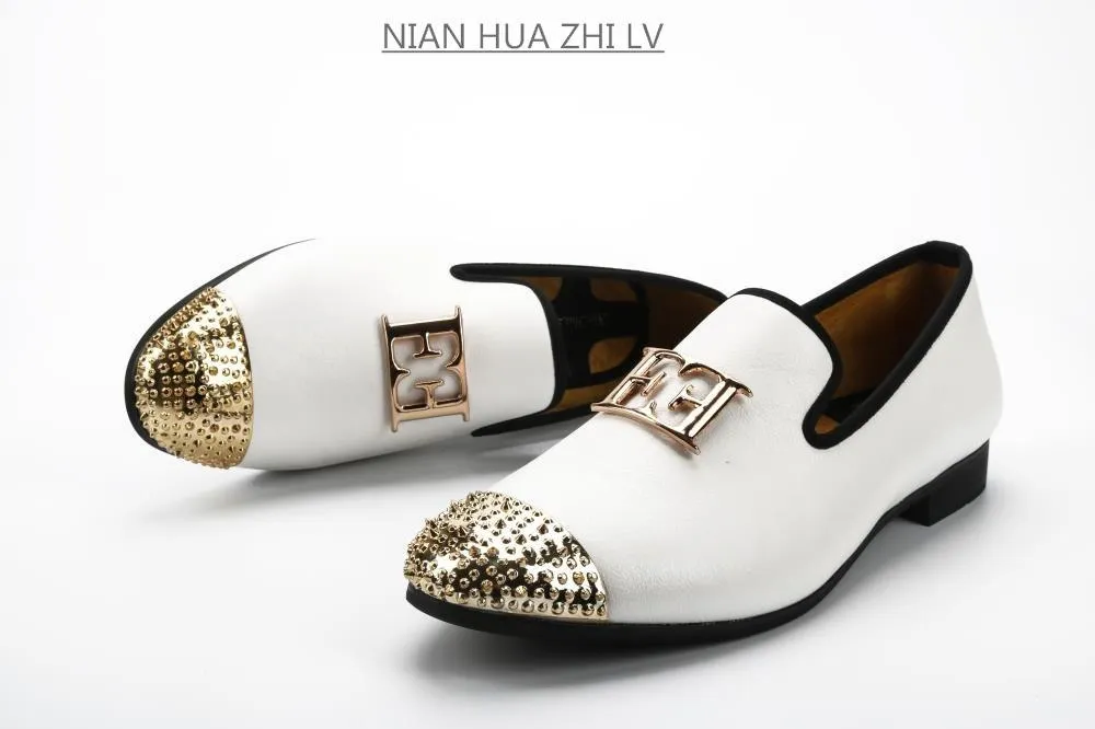 Luxury Handcrafted Gold Metal Toe Loafers