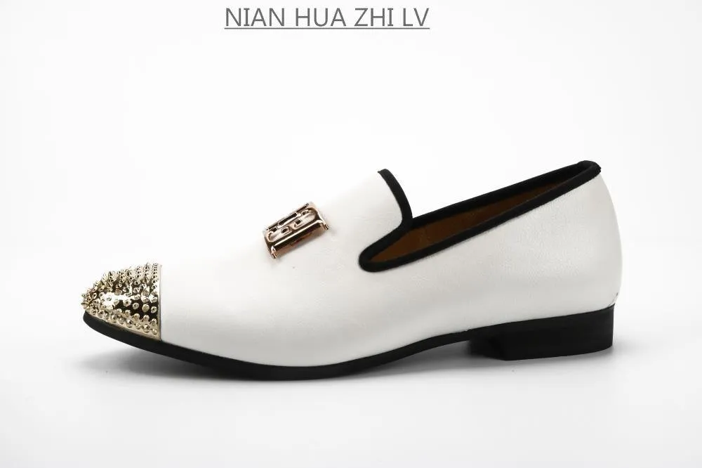 Luxury Handcrafted Gold Metal Toe Loafers