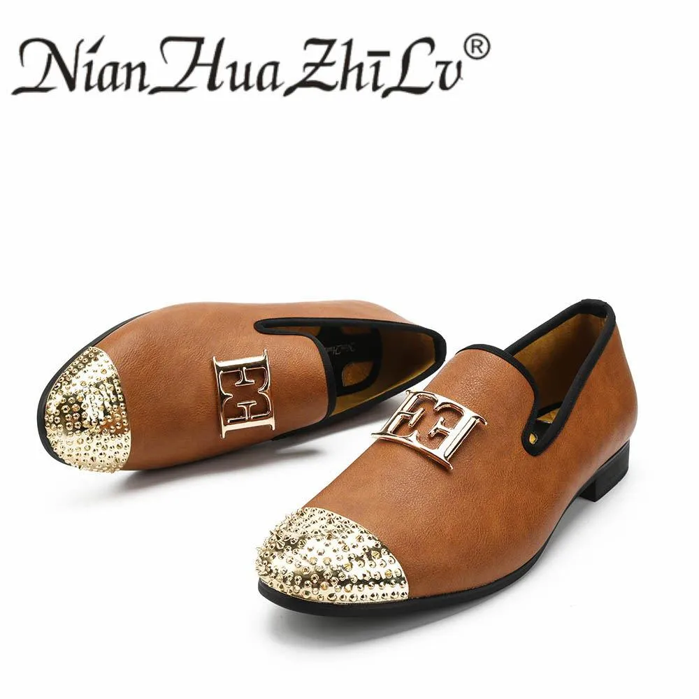 Luxury Handcrafted Gold Metal Toe Loafers