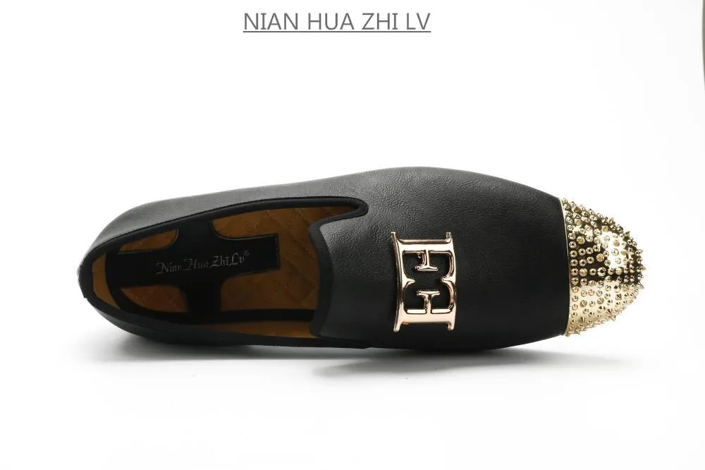 Luxury Handcrafted Gold Metal Toe Loafers