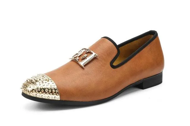 Luxury Handcrafted Gold Metal Toe Loafers