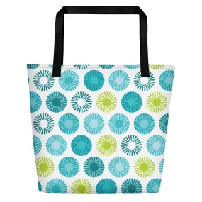 Mid Century Modern Aqua FlowerPower Beach Bag