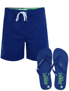 Mostyn Swim Shorts with Free Matching Flip Flops in Ocean - Tokyo Laundry