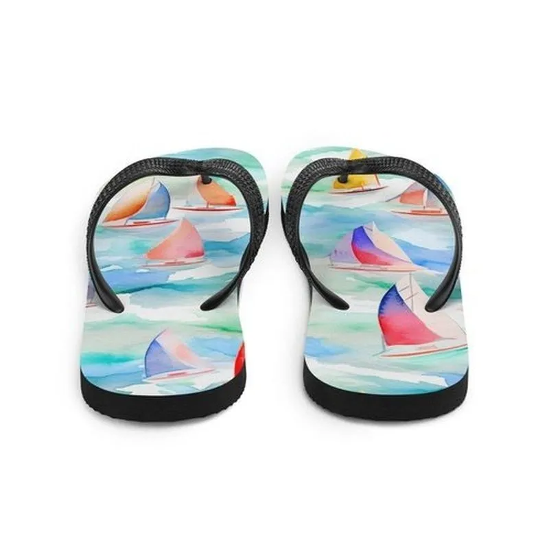 Nautical Flip-Flops with Sailboat Design - Unisex Beach Party Shoes