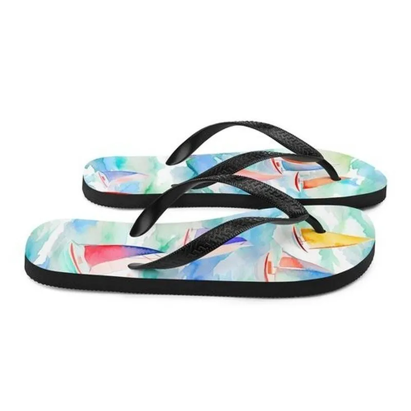 Nautical Flip-Flops with Sailboat Design - Unisex Beach Party Shoes