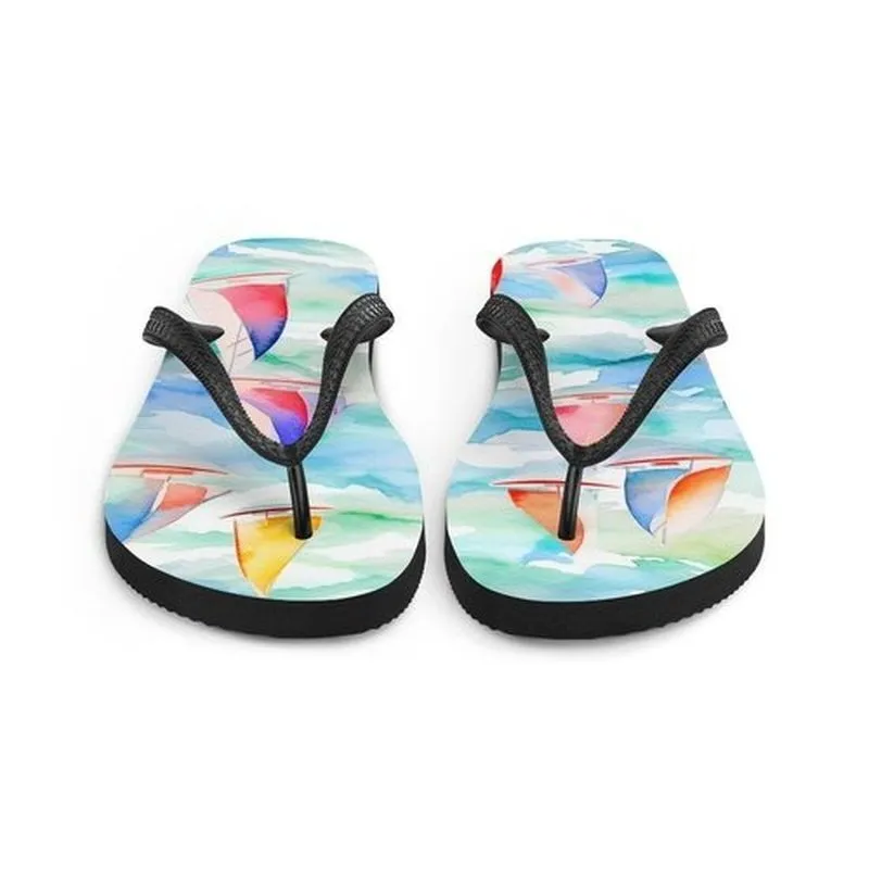 Nautical Flip-Flops with Sailboat Design - Unisex Beach Party Shoes