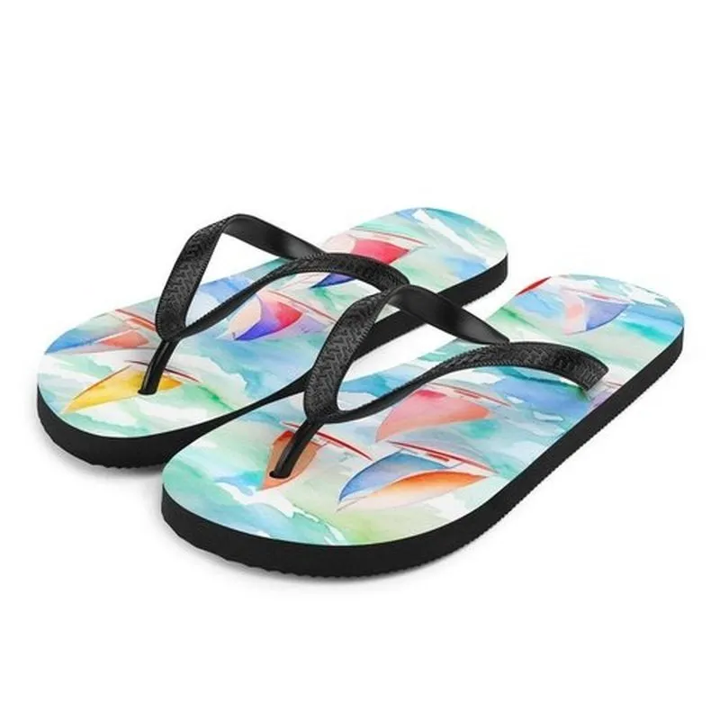 Nautical Flip-Flops with Sailboat Design - Unisex Beach Party Shoes