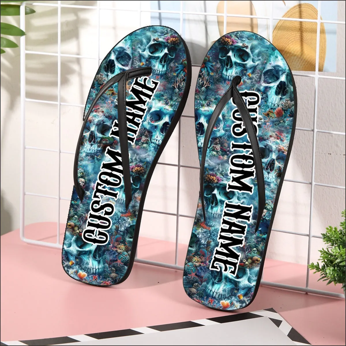 Ocean Skull Beach Flip Flops for Women Beach