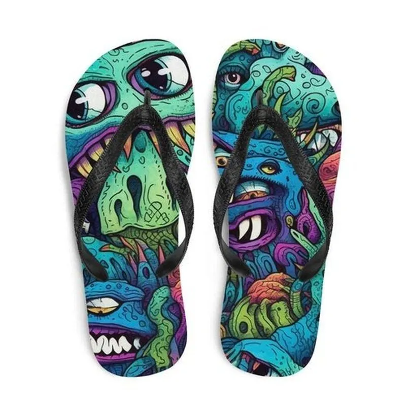 Trippy Monsters Flip-Flops, Summer Vibes Design