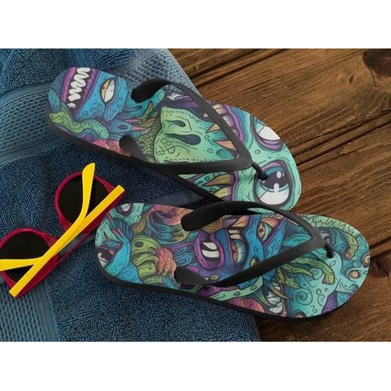 Trippy Monsters Flip-Flops, Summer Vibes Design